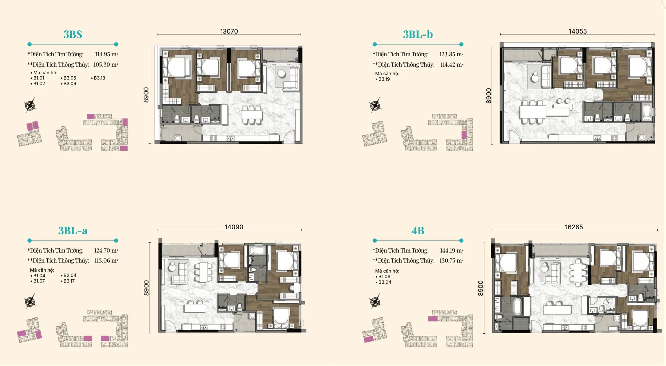Layout căn hộ 3 và 4 phòng ngủ Duplex Gladia Heights