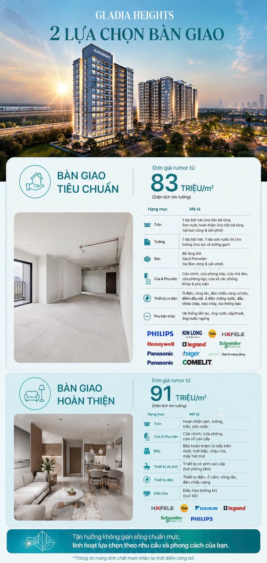 2 lựa chọn bàn giao Gladia Heights: Tiêu chuẩn & Hoàn thiện
